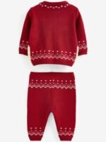 Baby Festive Red Reindeer Knit Jumper and Fair Isle Leggings Set - Image 2