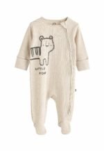3-Pack Ribbed Cotton 'Little Roar' Zip-Up Rompers - Image 2