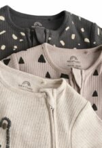 3-Pack Ribbed Cotton 'Little Roar' Zip-Up Rompers - Image 7