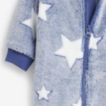 Soft Blue Star Print Teddy Fleece Footed Sleepsuit - Image 2