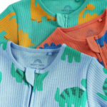 Cozy Rib-Knit 3-Pack Dinosaur Print Footie Rompers - Image 5