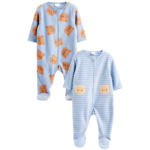 Super Soft 2-Pack Blue Bear Print Fleece Sleepsuits