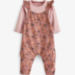 Baby Girls' Floral Corduroy Dungaree and Frill Long-Sleeve Bodysuit Set