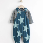 Starry Night Ribbed Dungaree & Striped Bodysuit Set