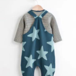 Starry Night Ribbed Dungaree & Striped Bodysuit Set - Image 3