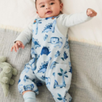 Newborn Watercolour Blue Dinosaur Dungaree and White Bodysuit Set - Image 4