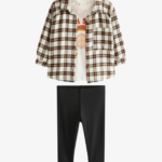 Girls' 3-Piece 'Keep on Shining' Plaid Flannel Shirt, T-Shirt, and Leggings Set