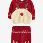 Baby Festive Red Reindeer Knit Jumper and Fair Isle Leggings Set