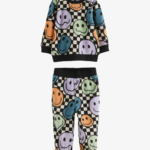 Kids' Funky Checkerboard Smiley Face Fleece Jumper and Jogger Pyjama Set