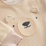 Newborn Neutral Striped Bear Face Fleece Footed Sleepsuit - Image 2