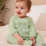 Newborn Unisex Ribbed Bodysuit and Bright Dinosaur Print Dungaree Set - Image 4