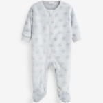 Newborn Ultra-Soft Fluffy Star Print Fleece Footed Zip-Through Sleepsuit