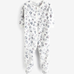 Super Soft White Leopard Print Fleece Footed Sleepsuit