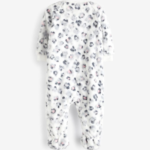 Super Soft White Leopard Print Fleece Footed Sleepsuit - Image 3