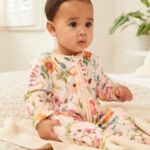 Vibrant Floral Print Navy Teddy Fleece Romper - Image 4