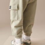 Stylish Infant Charcoal T-Shirt & Sage Green Cargo Pants Set - Image 2