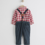 Dapper Baby Boy Festive Outfit: Plaid Shirt, Corduroy Pants & Bow Tie Set - Image 2