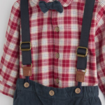 Dapper Baby Boy Festive Outfit: Plaid Shirt, Corduroy Pants & Bow Tie Set - Image 3