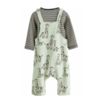 Cute Giraffe Print Dungaree and Striped Top Set