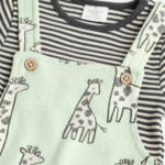 Cute Giraffe Print Dungaree and Striped Top Set - Image 5