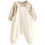 Charming Teddy Ear Corduroy Dungaree and Dot Print Top Set