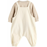 Charming Teddy Ear Corduroy Dungaree and Dot Print Top Set - Image 2