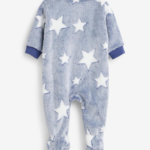 Soft Blue Star Print Teddy Fleece Footed Sleepsuit - Image 4