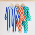 3-Pack Bold Stripe & Checkered Ribbed Rompers