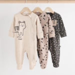 3-Pack Ribbed Cotton 'Little Roar' Zip-Up Rompers