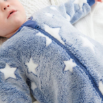 Soft Blue Star Print Teddy Fleece Footed Sleepsuit - Image 5