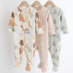 Abstract Forest Ribbed Footie Romper 3-Pack - Neutral Prints