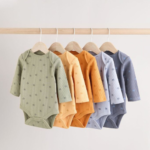 Cozy Ribbed Star Print Long-Sleeve Bodysuits 5-Pack