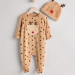 Festive Reindeer Velvet Jumpsuit & Hat Set
