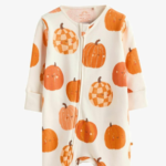 Happy Pumpkin Print Zip-Up Romper