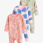 Sweet Safari Giraffe & Elephant Zip Romper 3-Pack