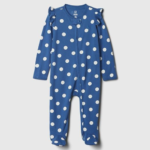 Classic Blue Polka Dot Ruffle Footie Romper