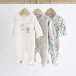 Floral & Swan Embroidered Footed Sleepsuits 3-Pack