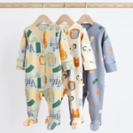 3-Pack Soft Floral Footie Rompers with Peter Pan Collar