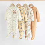 4-Pack Unisex Safari & Panda Print Footie Rompers