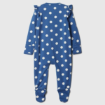 Classic Blue Polka Dot Ruffle Footie Romper - Image 2