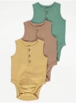 Earth Tones Ribbed Sleeveless Henley Bodysuits 3-Pack - Image 2